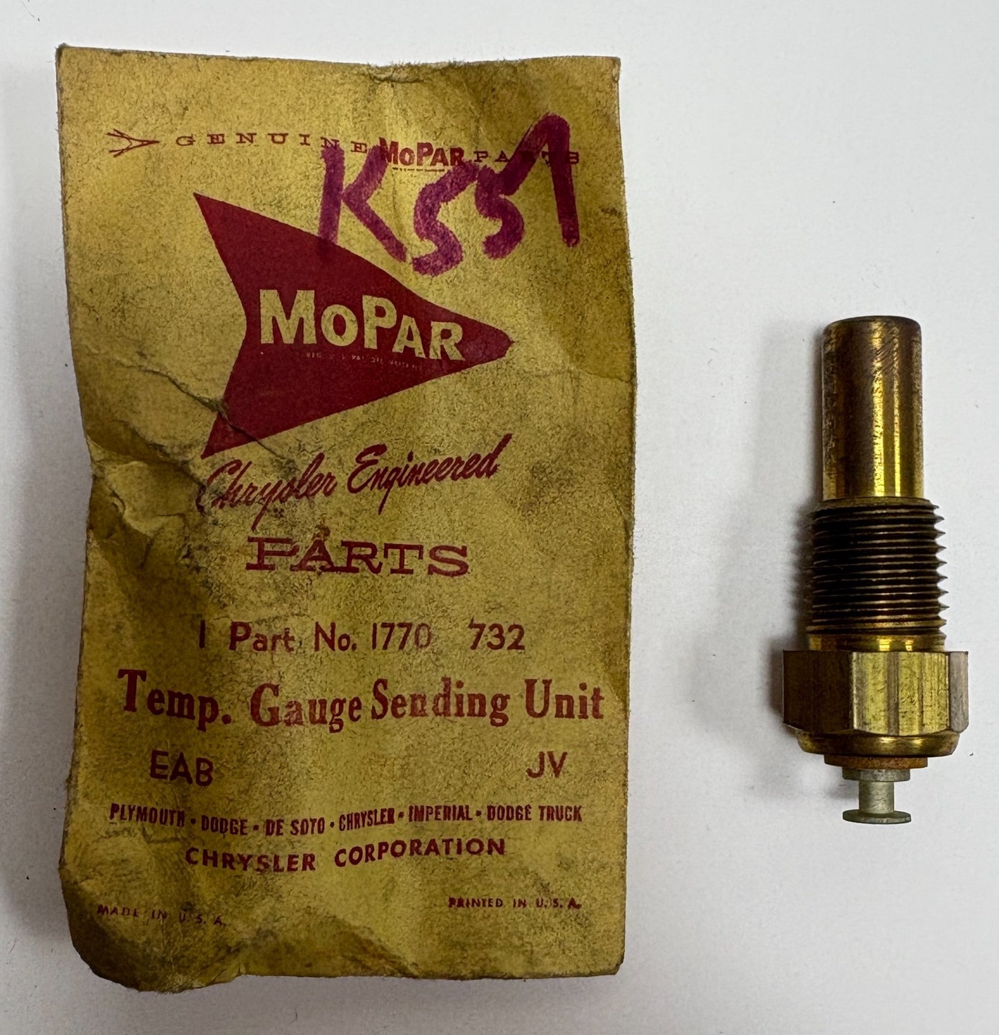 New Old Stock Temperature Sending Switch for 1955-59 Models Mopar #1770732