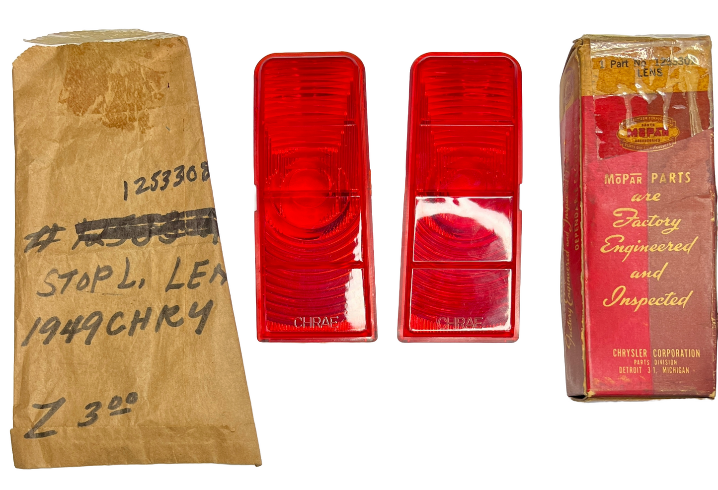 New Old Stock Stop Lamp Red Lenses For 1949 Chrysler Models #1253307 & 1253308