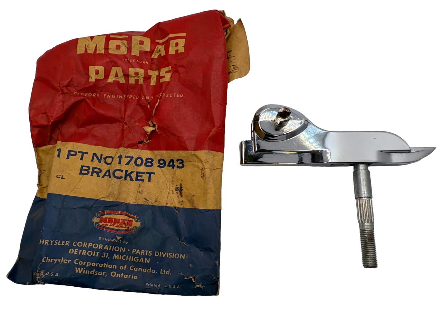 New Old Stock Left Vent Wing Bracket & Pivot for 1957-58 Mopar Models #1708943