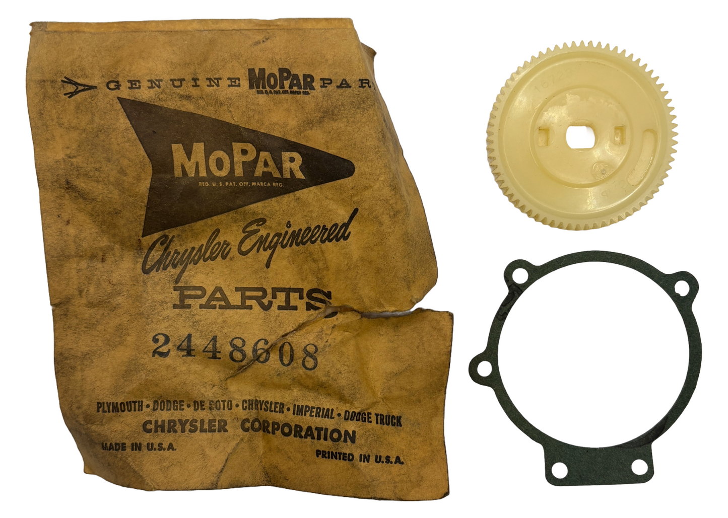 New Old Stock Single Speed Wiper Motor Gear & Gasket for 1963-65 Models #2448608