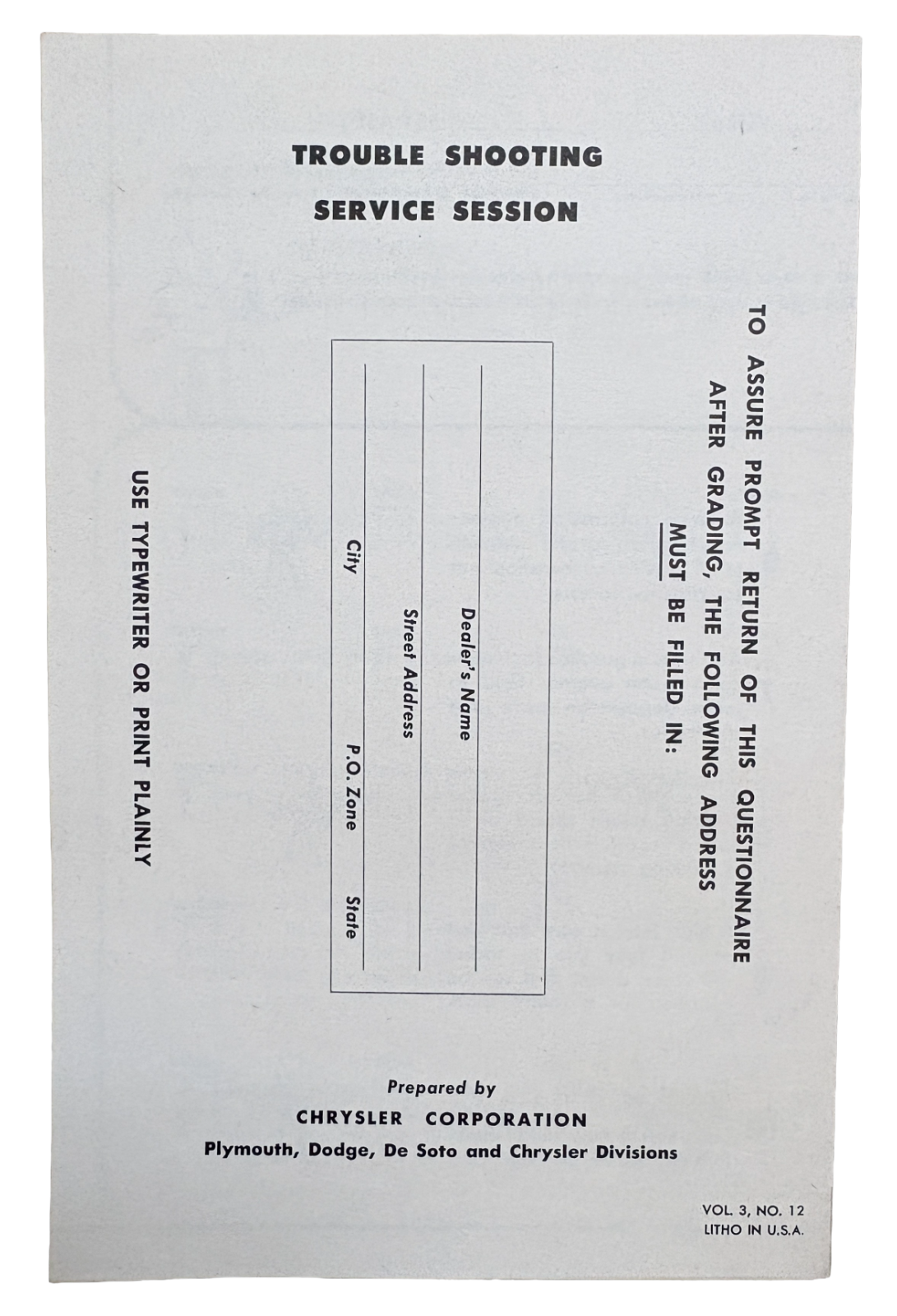 Original Ross Roy Ignition System Know How Questionnaire 1951 Vol 3 No 12