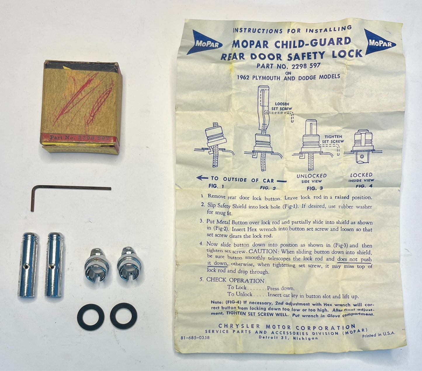 New Old Stock Child Guard Safety Locks for 1962 Plymouth & Dodge Models #2298597
