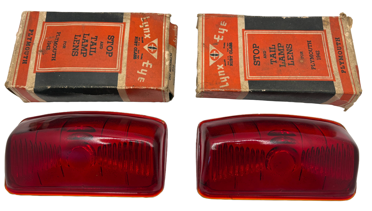 New Old Stock Tail Lamp Lens Pair for 1942 Plymouth Models Lynx Eye #T-371