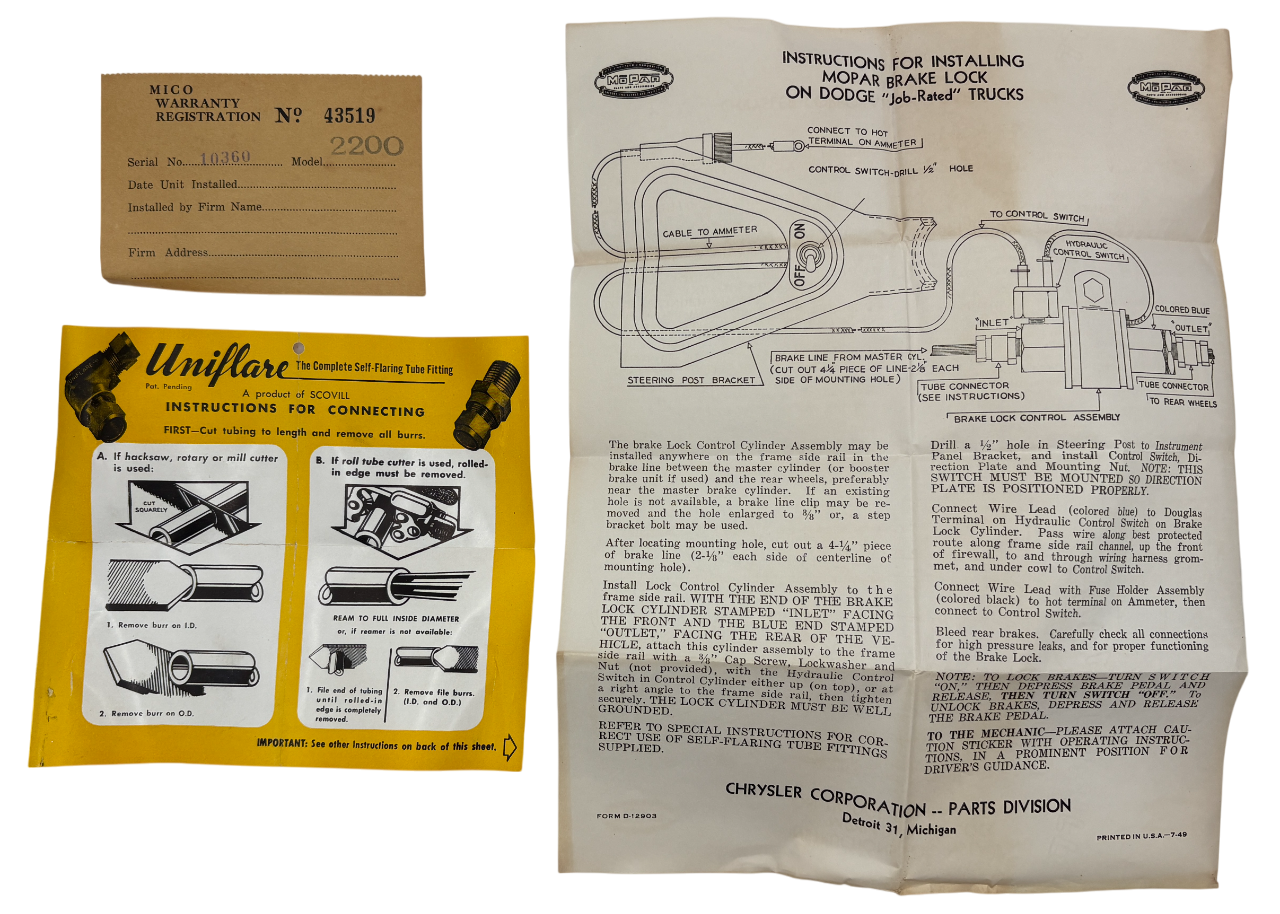 New Old Stock Electric Hydraulic Brake Lock Package for 1940-59 Models #1266969