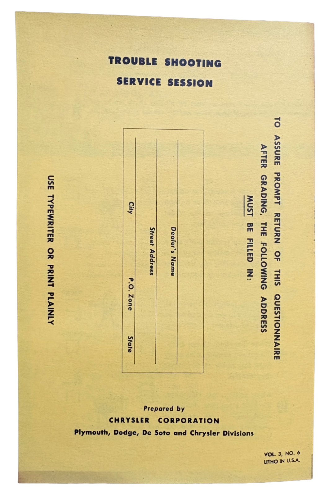 Original Ross Roy Brake Questions Questionnaire 1950 Vol 3 No 6