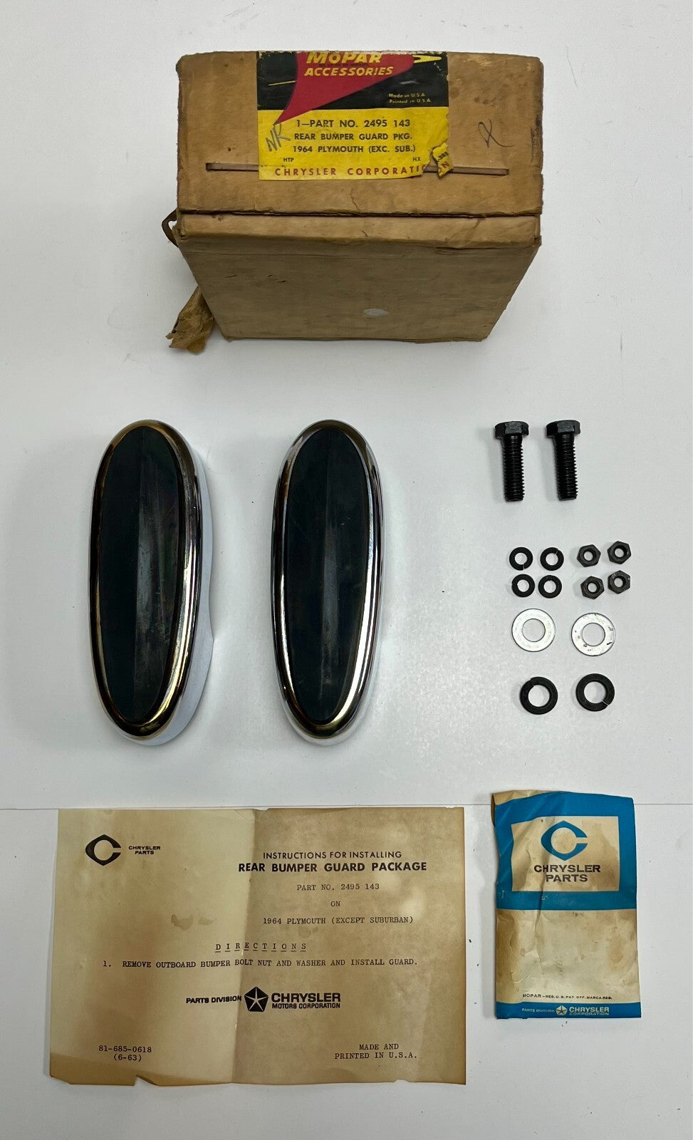 New Old Stock Bumper Guard Pkg. for 1964 Plymouth Models Mopar #2495143