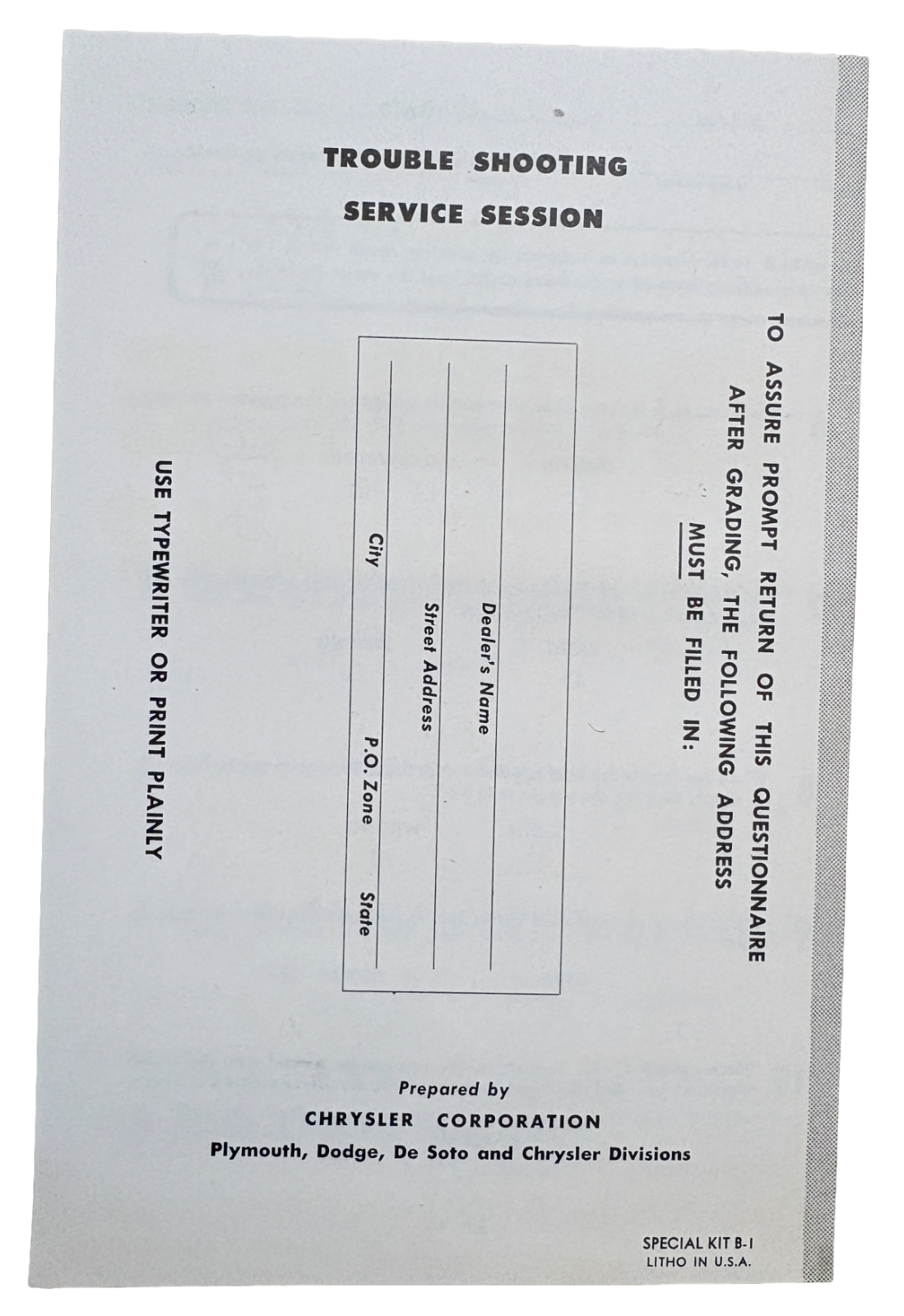 Original Ross Roy Dodge Route Van Questionnaire 1948 Special Kit B-1