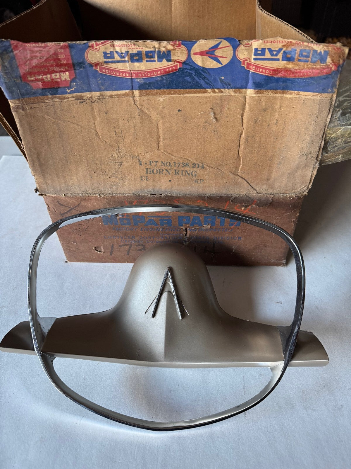NOS MOPAR HORN RING 1957 Plymouth Savoy and Belvedere Suburban and Fury 1738214