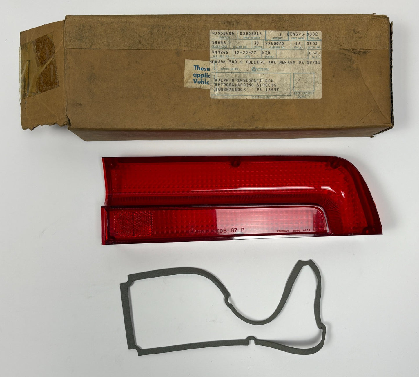 New Old Stock Right Tail Lens for 1967 Plymouth Fury I & II Mopar #2808818