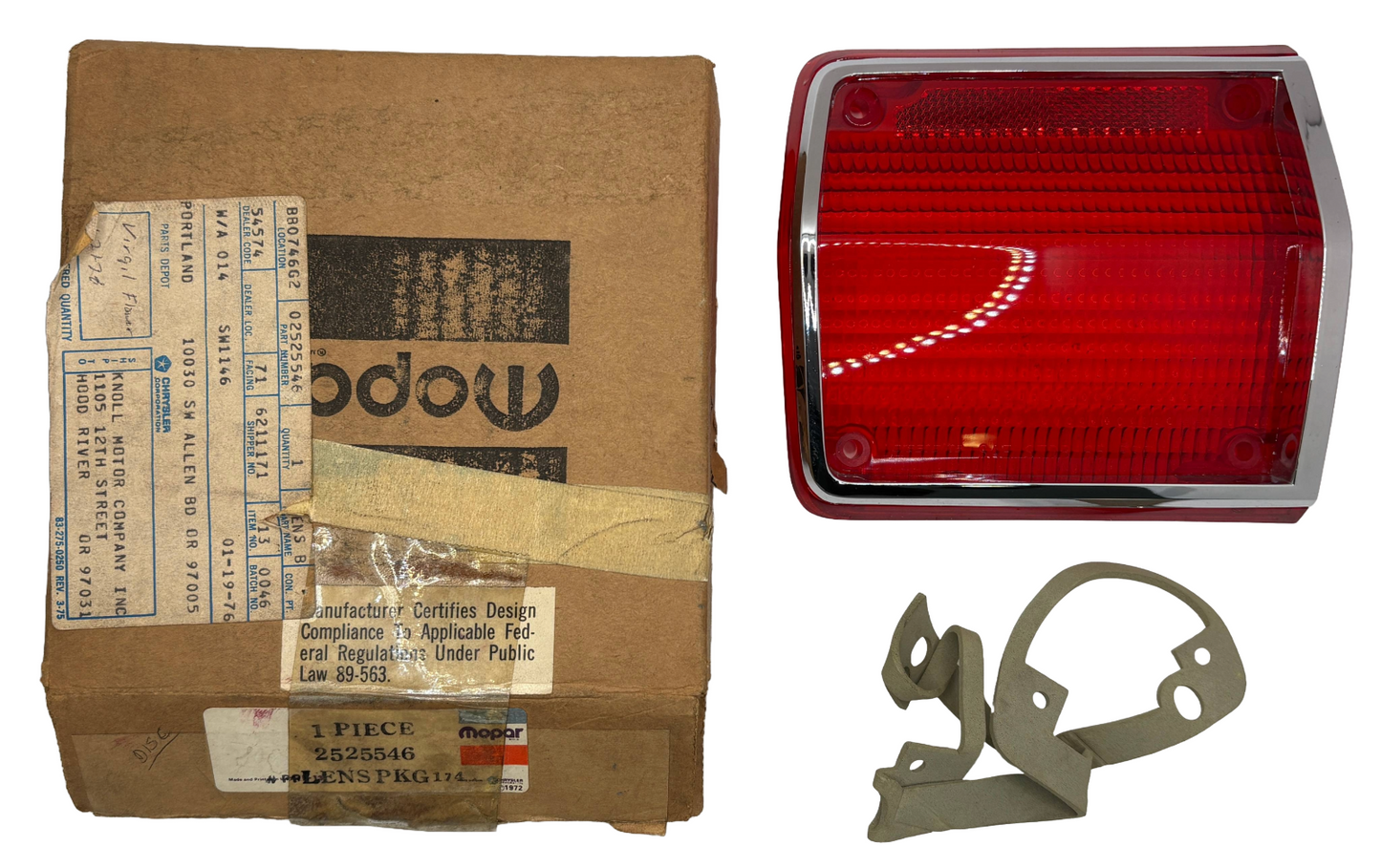 New Old Stock LH Outer Tail Light Lamp Lens for 1965 Fury Wagon Models #2525546