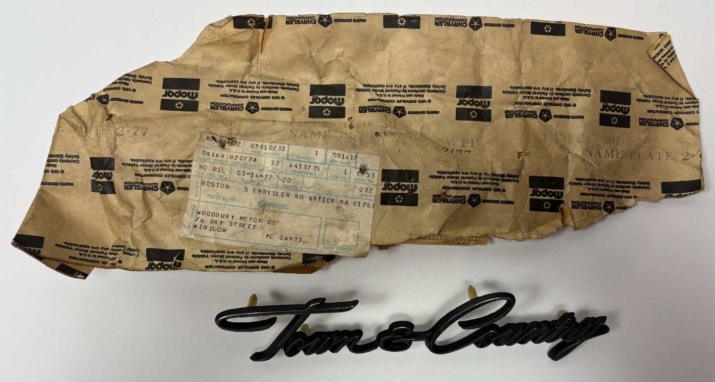New Old Stock Town & Country Nameplate for 1969-78 Models Mopar #3810230