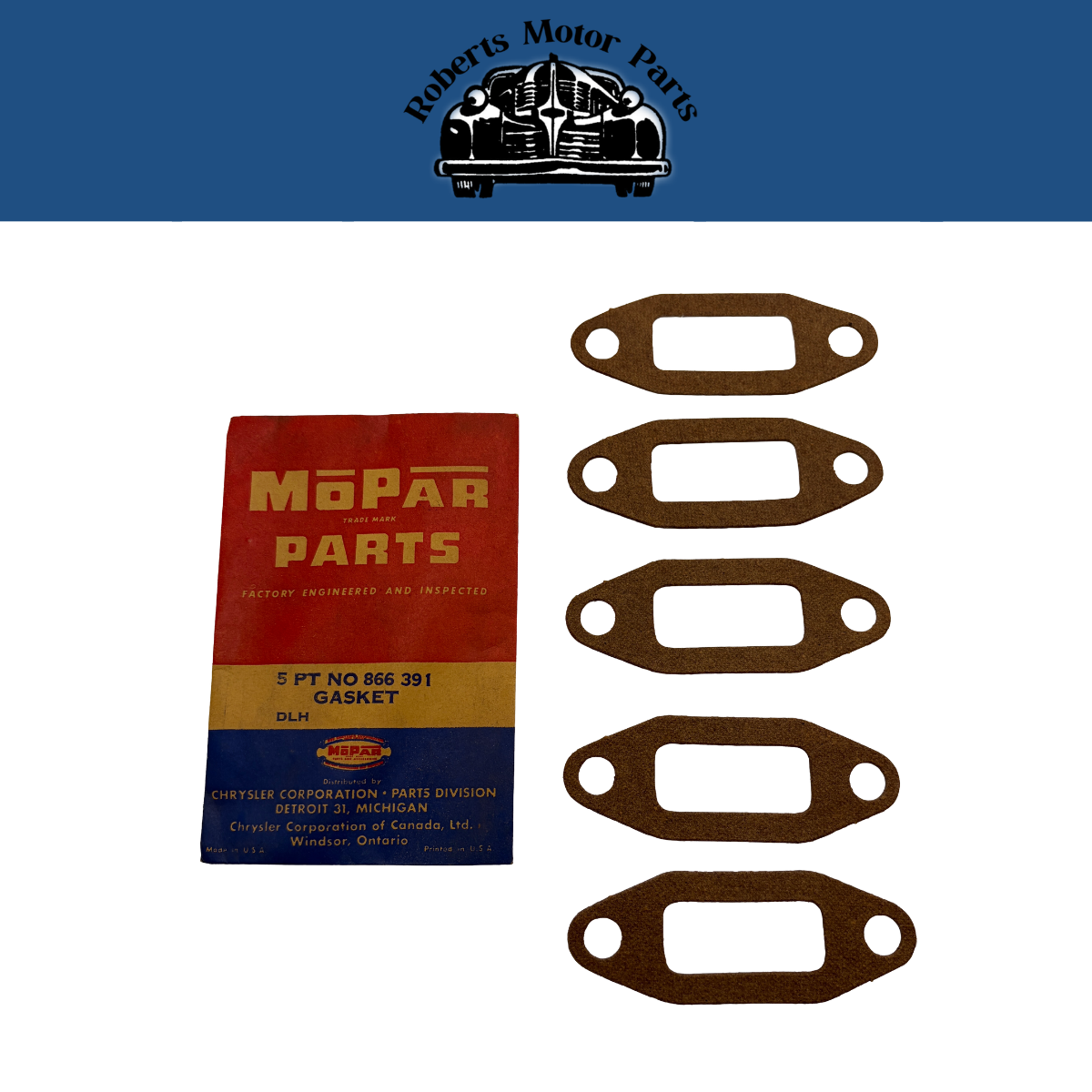 New Old Stock Water Pump Bypass Elbow Gasket Set 1941-50 Chrysler 8 Cyl #866391