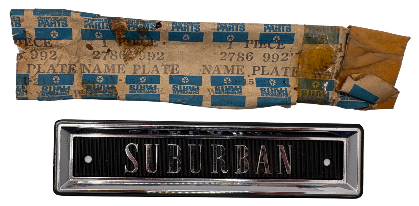 New Old Stock Suburban Emblem for 1967-68 Plymouth Wagon Models Mopar #2786992
