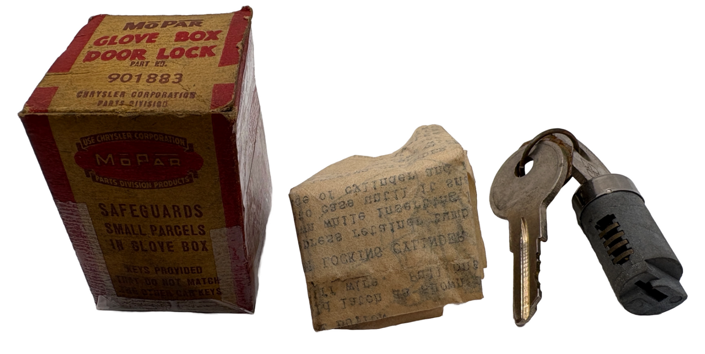 New Old Stock Glove Box Cylinder with Key for 1941-42 DeSoto Models #901883