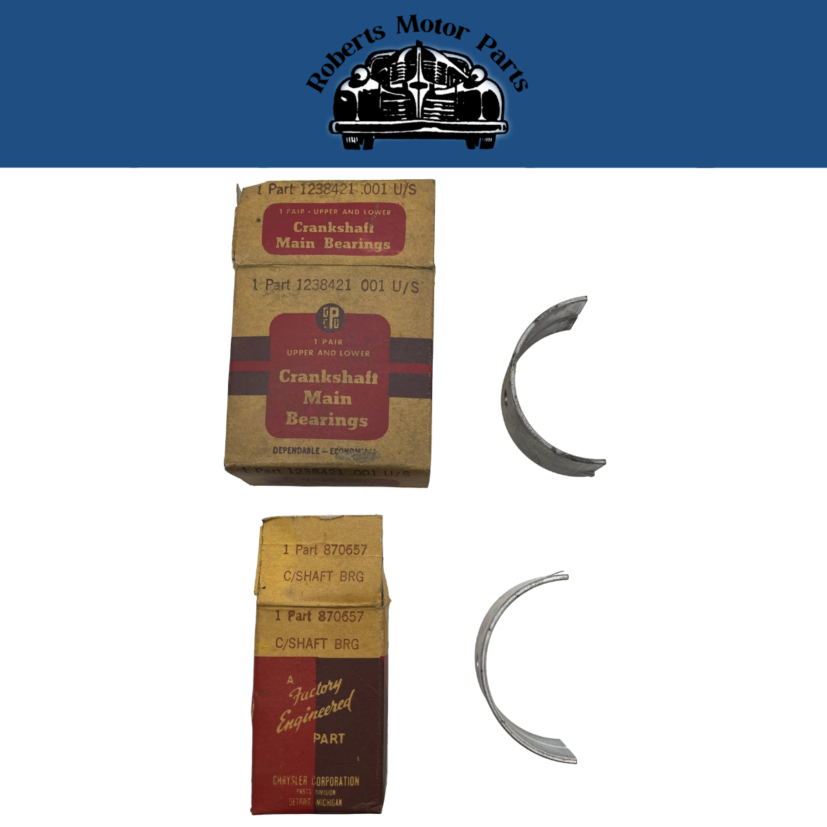 New Old Stock #2 & #3 Main Bearings .001 1933-41 Plymouth Dodge #1238421/870657