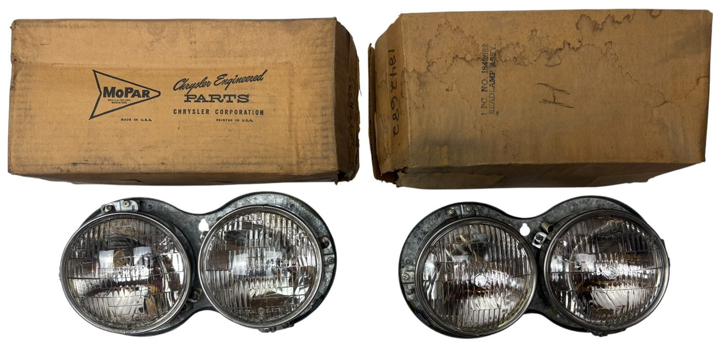 New Old Stock Dual Headlamps for 1959 Plymouth Models #1842682 & 1842683