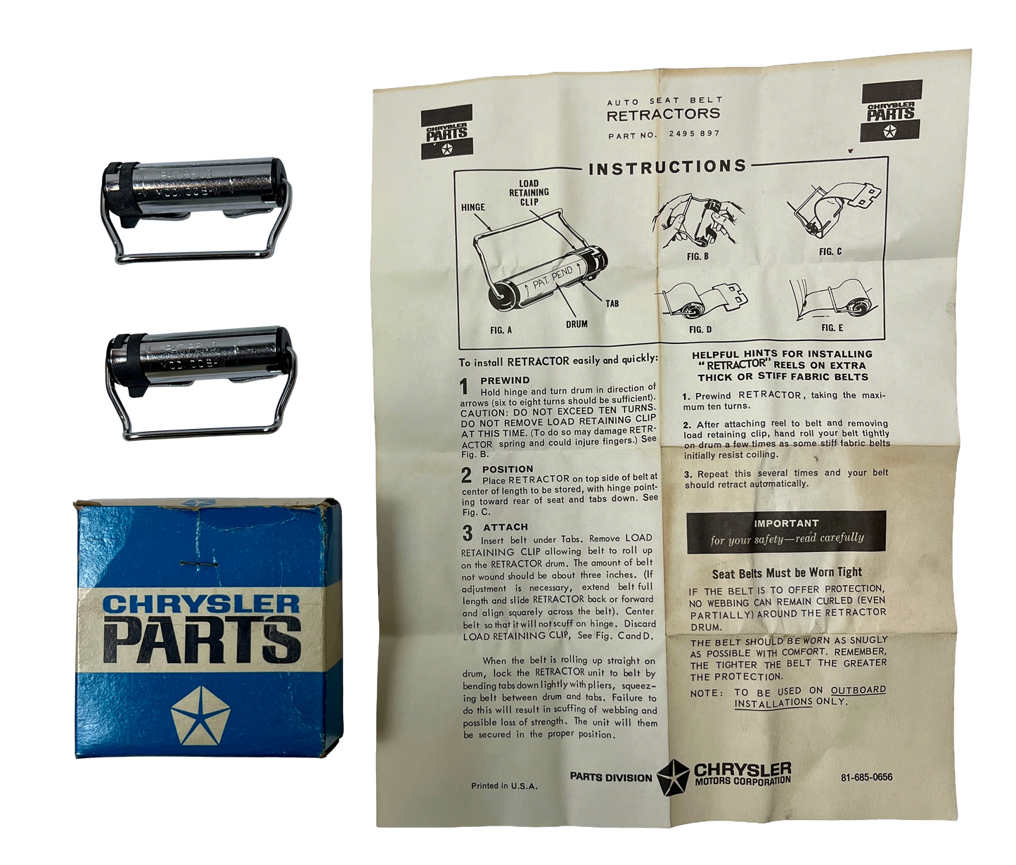 New Old Stock Seat Belt Retractors for 1962-68 Models Mopar #2495897