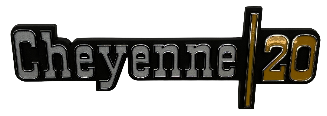 New Reproduction Front Fender "Cheyenne 20" Emblem for 1973-74 Chevy #328855