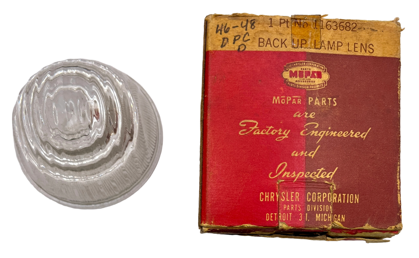 New Old Stock Reverse Back Up Light Lamp Lens for 1946-49 Mopar Models #1163682