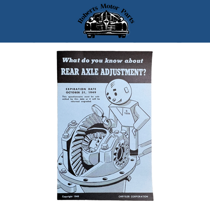 Original Ross Roy Rear Axle Adjustment Questionnaire 1949 Vol 2 No 10