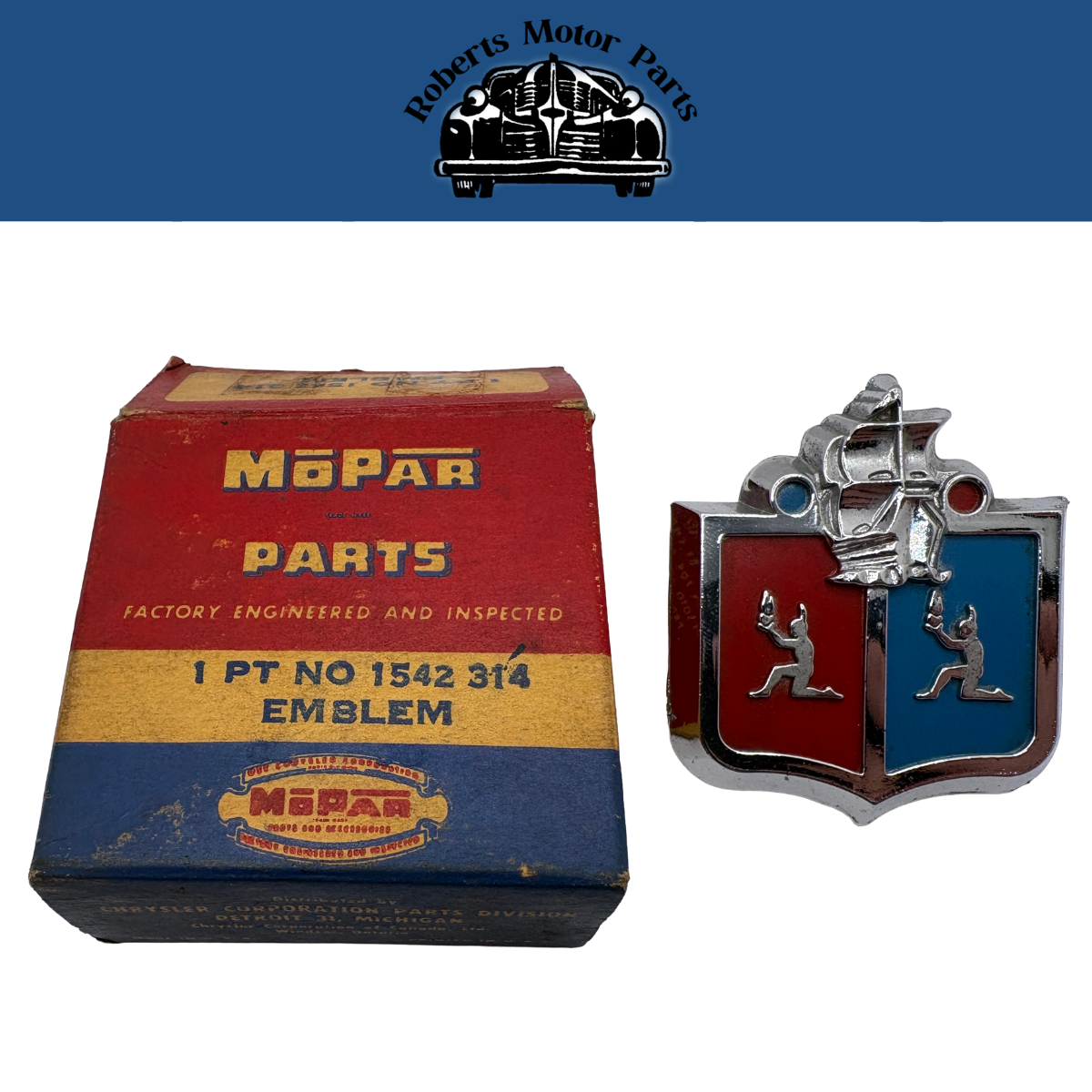 New Old Stock Roof Sail Panel Emblem Badge Ornament 1954-55 Plymouth #1542314