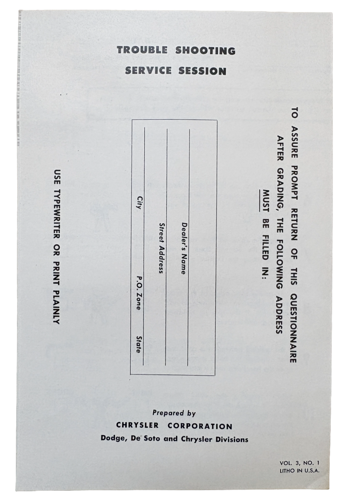 Original Ross Roy Body Fitting Facts Questionnaire 1950 Vol 3 No 1