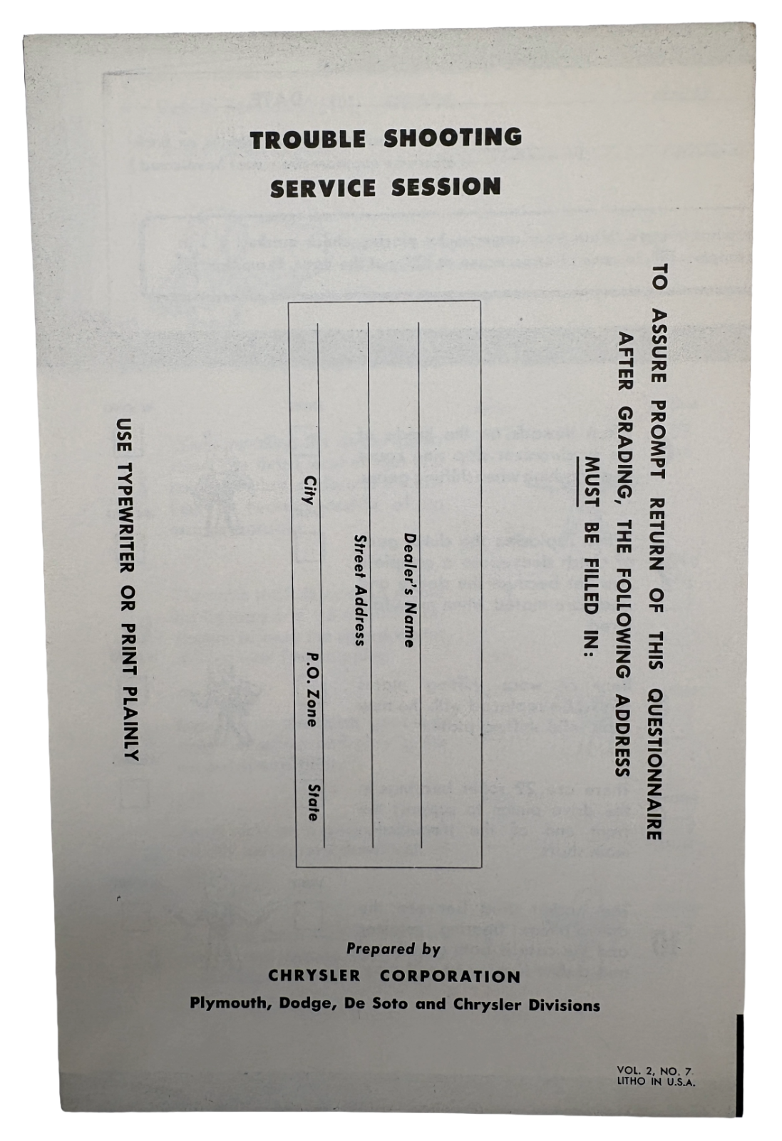 Original Ross Roy Transmission Questionnaire 1949 Vol 2 No 7