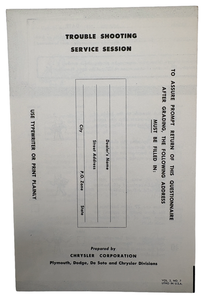 Original Ross Roy Transmission Questionnaire 1949 Vol 2 No 7