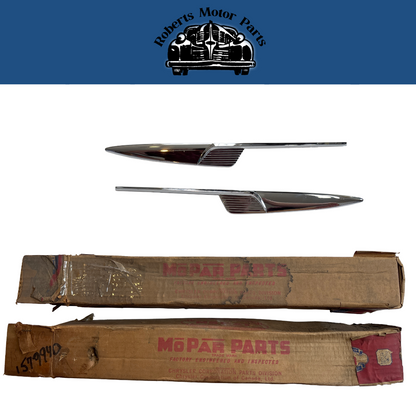 New Old Stock Quarter Panel Emblems for 1955 Plymouth Models #1579940 & #1579941