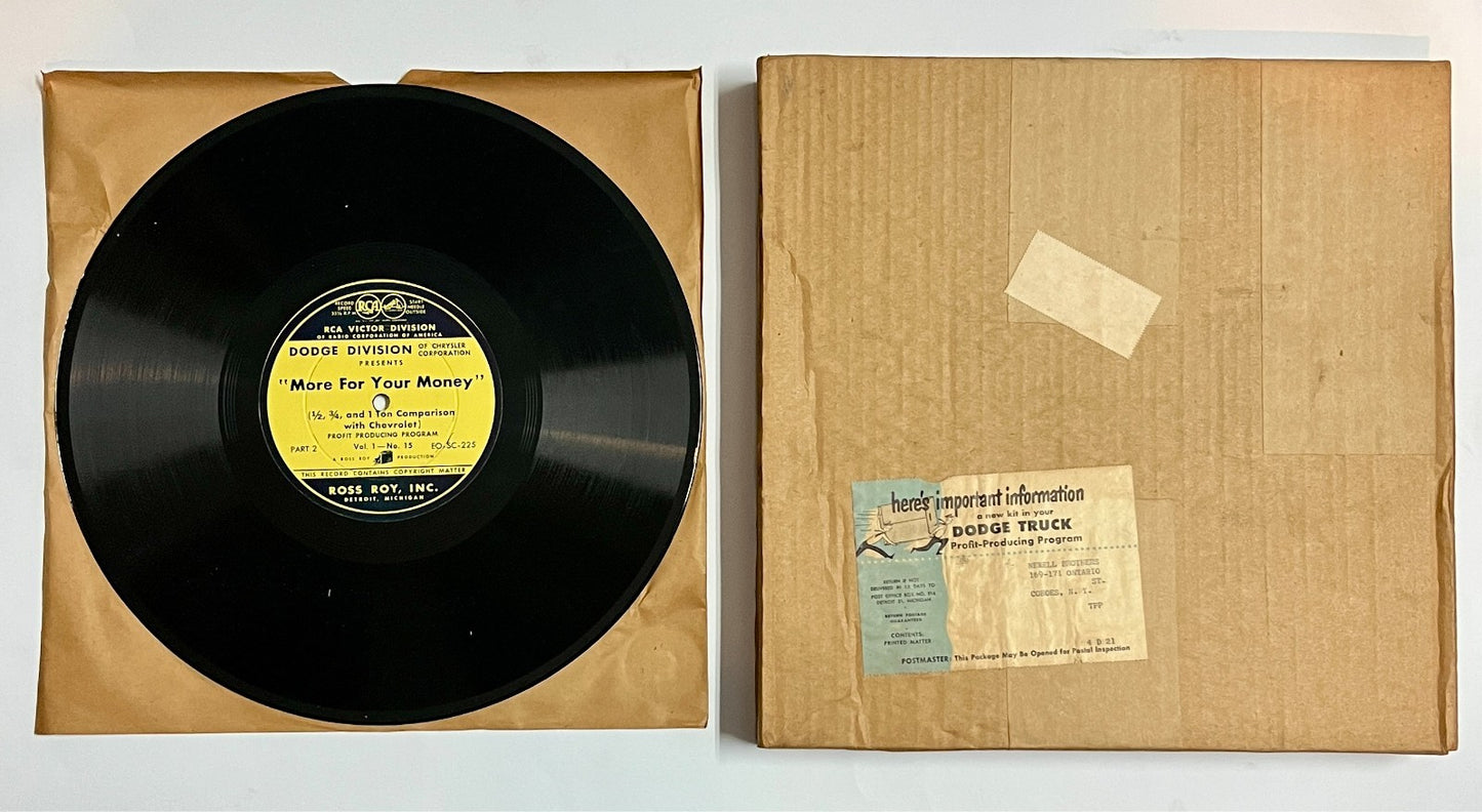 New Old Stock "More For Your Money" Ross Roy Informational Record Dodge Division