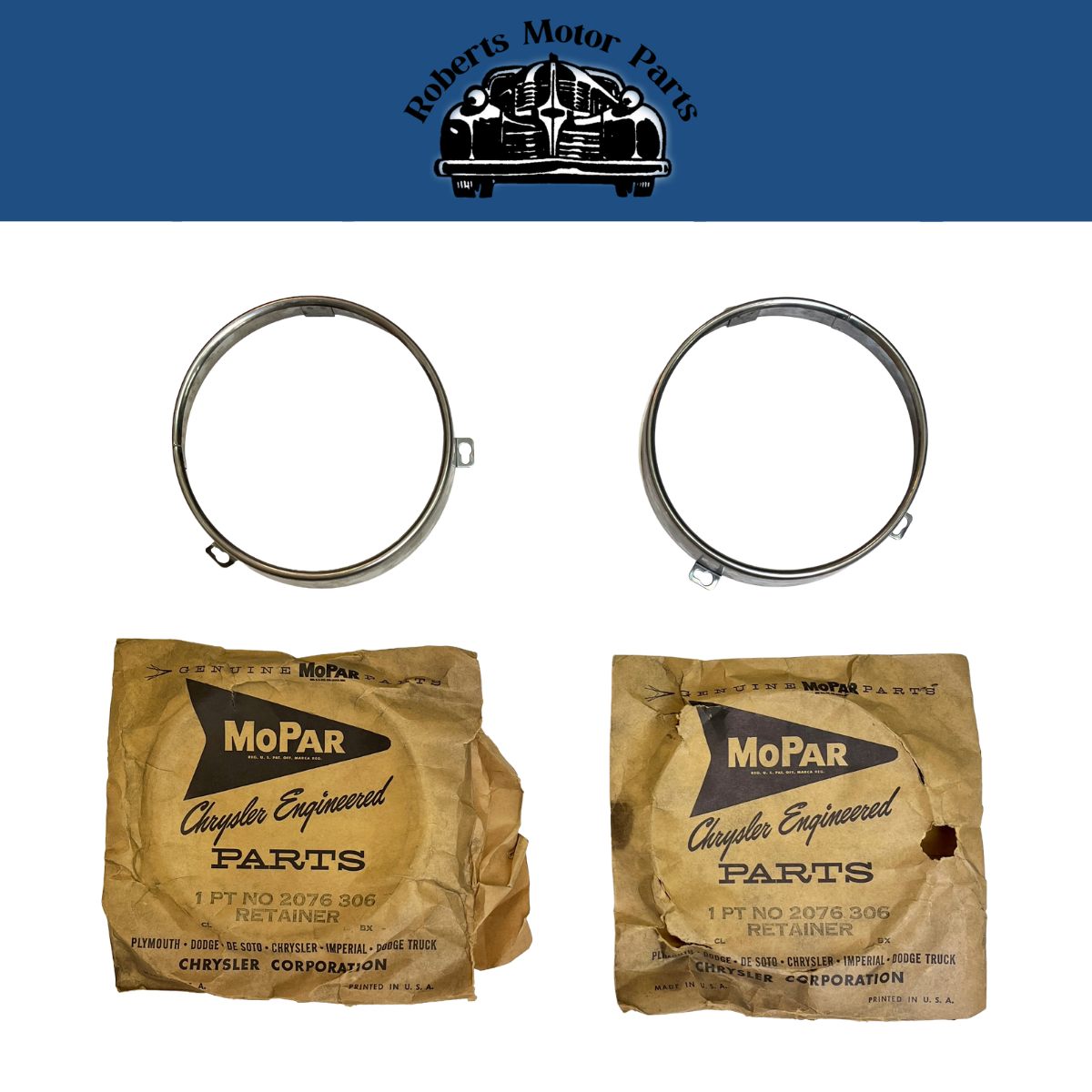 New Old Stock Headlight Retainer Ring Pair For 1960-1962 Valiant Lancer #2076306