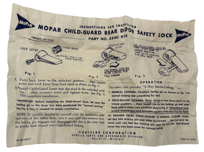 New Old Stock Rear Side Door Safety Lock Pair Package For 1962-63 Mopar #2240572