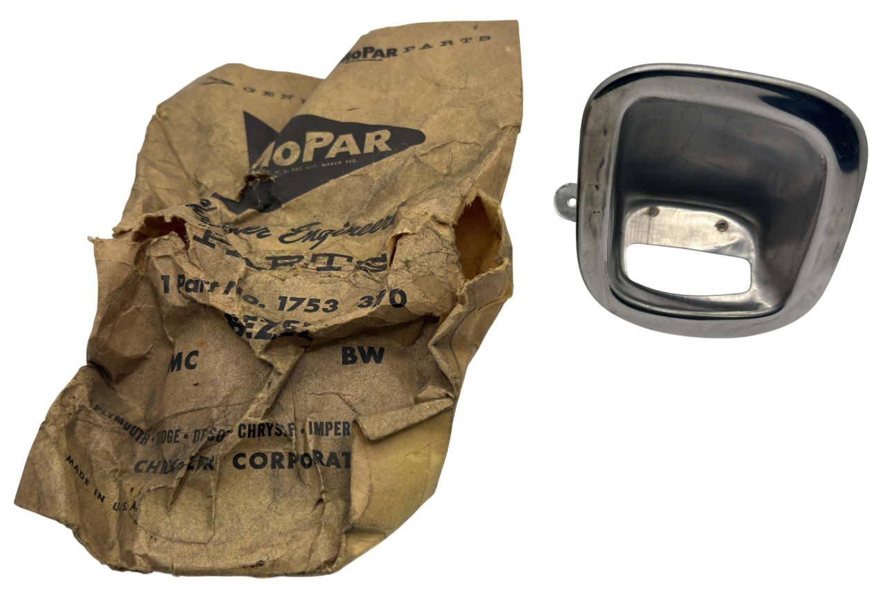 New Old Stock License Lamp Bezel For 1957–59 Mopar Wagon Models #1753370