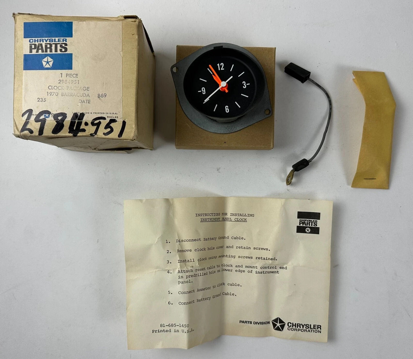 NOS Mopar Dash Clock 1971-4 Dodge & 1970-4 Plymouth Standard Dash #2984951