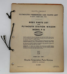 Original 1949 Plymouth Body Parts List P-18 Station Wagon #D-12987