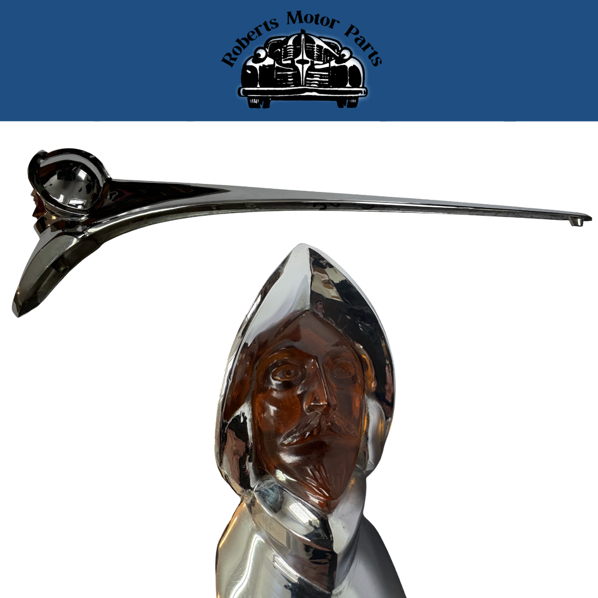 New Old Stock Chrome Hood Ornament w/Amber Face For 1949-50 DeSoto #1335605