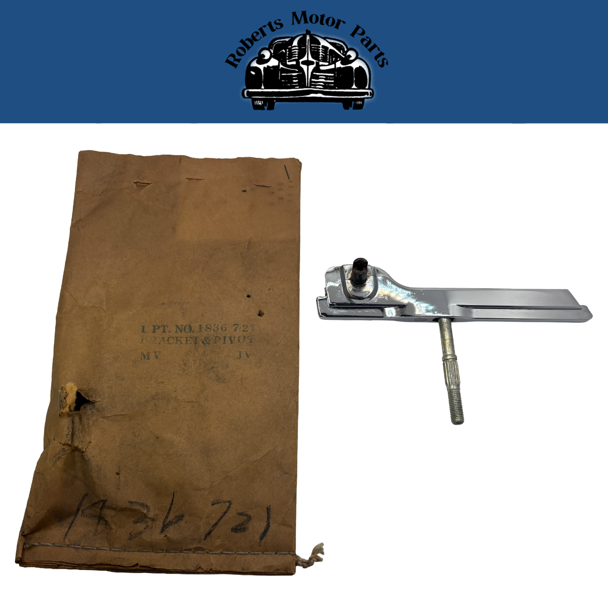 New Old Stock Left Vent Wing Lower Pivot & Handle For 1957-1958 Mopar #1836721
