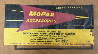 New Old Stock Rocker Panel Repair & Dressup Pkg for 1957-9 Models Mopar #2421403