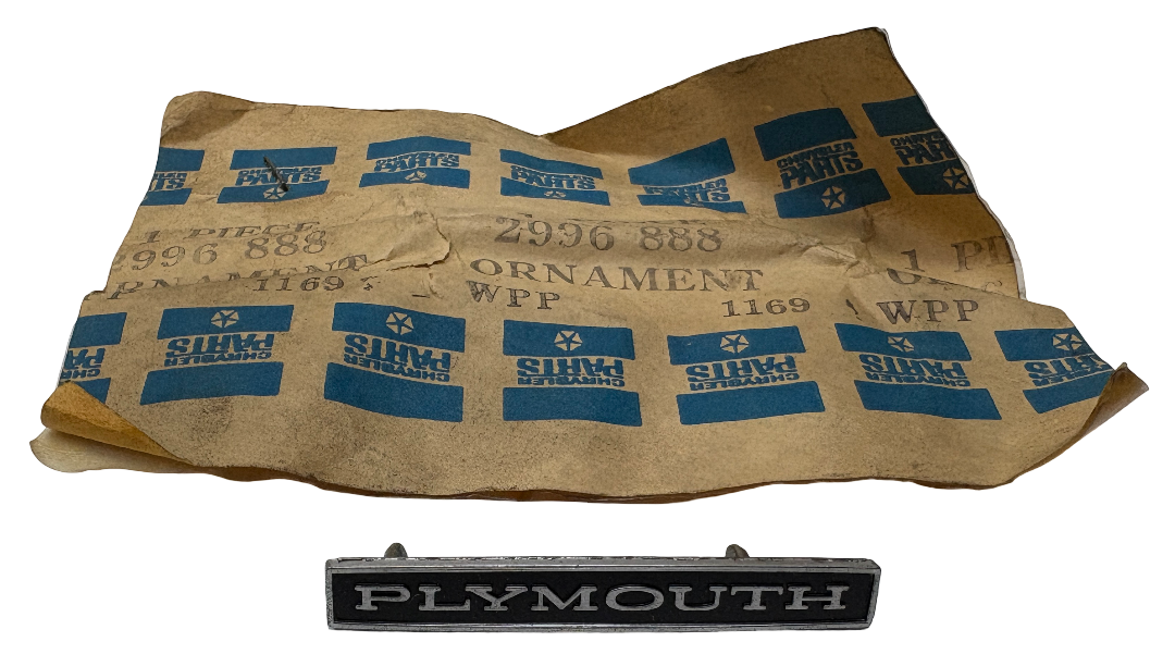 New Old Stock Nameplate for 1970-74 Plymouth Rim Blow Wheel Models #2996888
