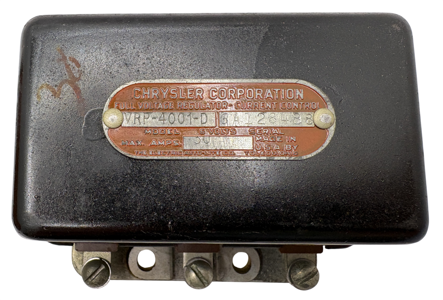 New Old Stock Auto-Lite Voltage Regulator For 1939 Plymouth 6V 30A VRP-4001-D