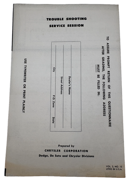 Original Ross Roy Transmission Questionnaire 1949 Vol 2 No 12