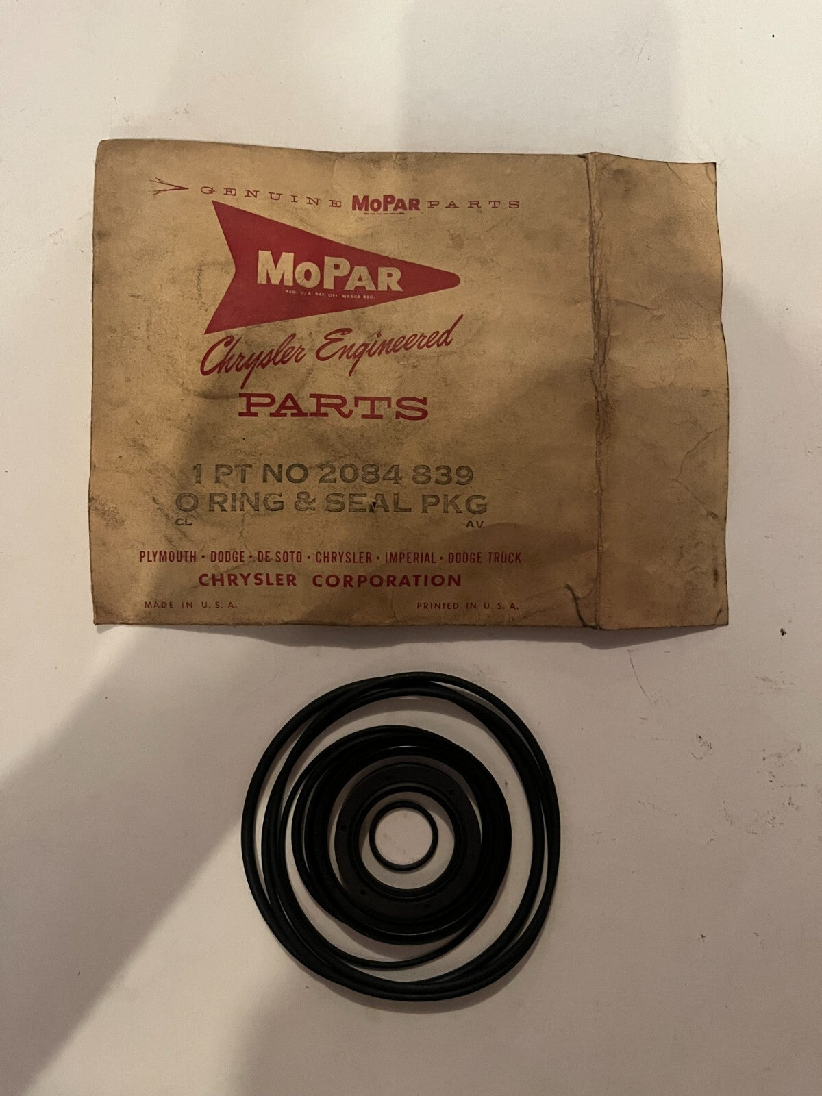 NOS Mopar Power Steering Gear O Ring Pkg 1957-1969 #2084839