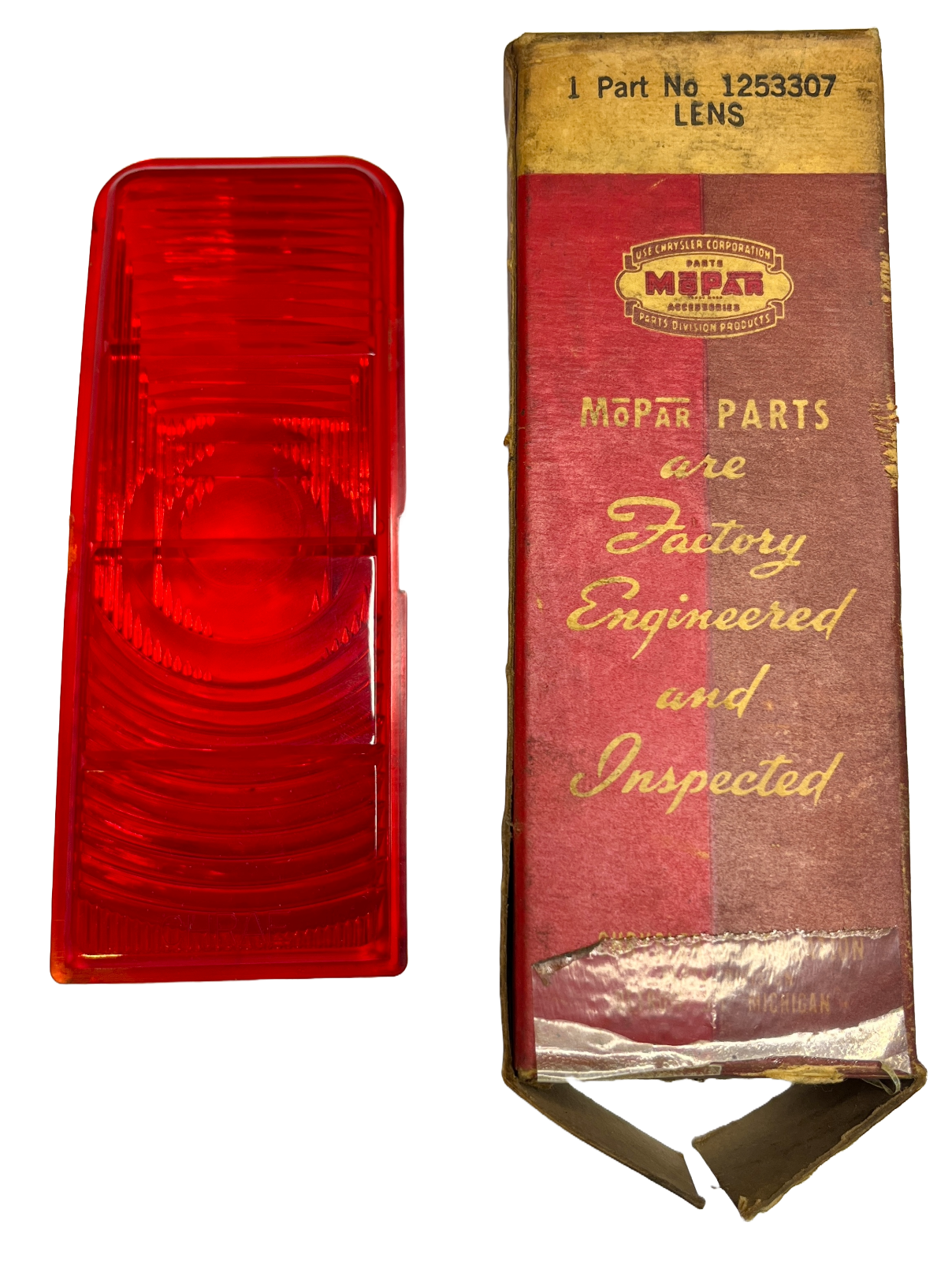 New Old Stock RH Stop Lamp Red Lens For 1949 Chrysler Models Mopar #1253307