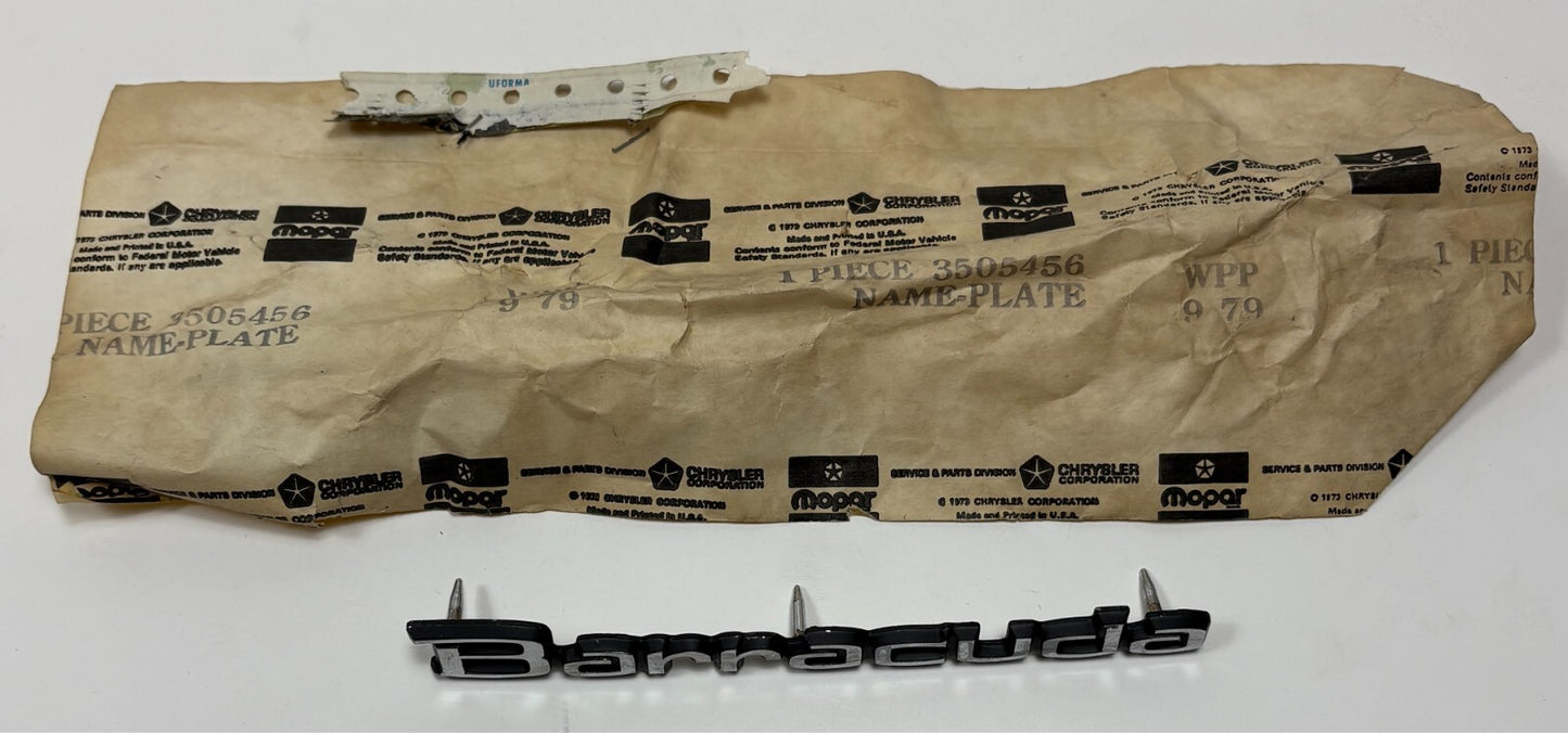 New Old Stock Nameplate for 1971-74 Plymouth Barracuda Models Mopar #3505456