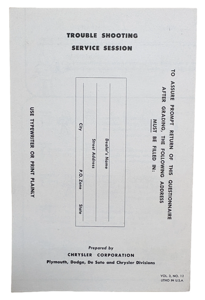 Original Ross Roy Ignition System Know How Questionnaire 1951 Vol 3 No 12