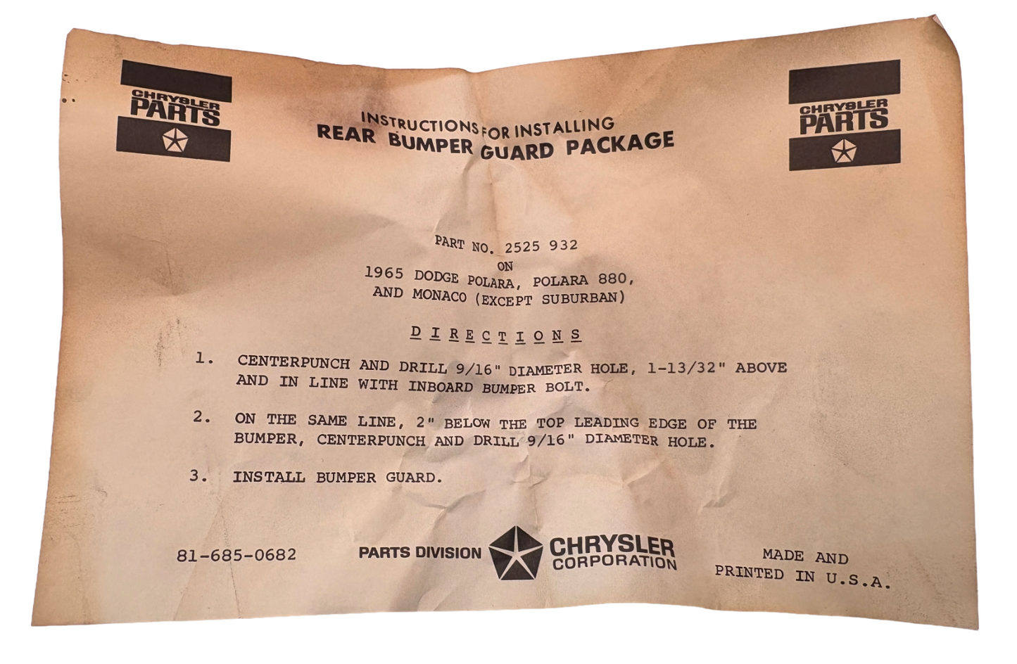 New Old Stock Rear Bumper Guard Package For 1965 Dodge Models #2525929