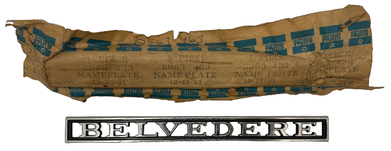 New Old Stock Belvedere Fender Nameplate Emblem for 1969 Plymouth #2963433