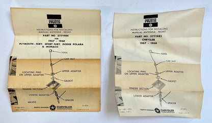 New Old Stock Manual 60" Antenna Pkg. for 1967-68 Models Mopar #2889827