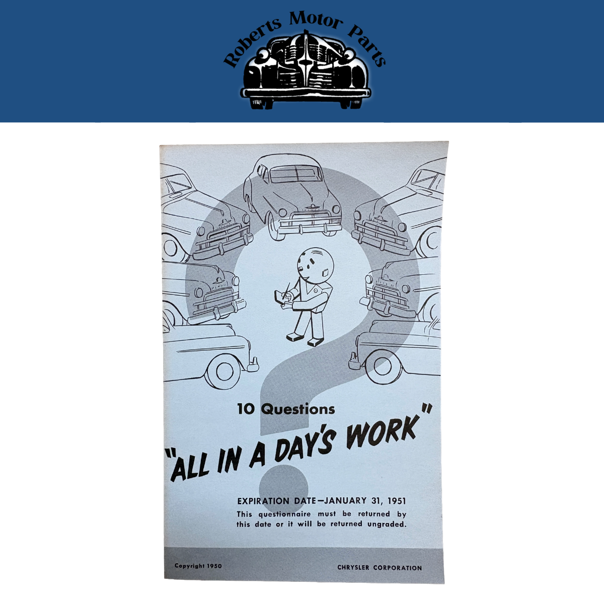 Original Ross Roy All In A Days Work Questionnaire 1951 Vol 3 No 10