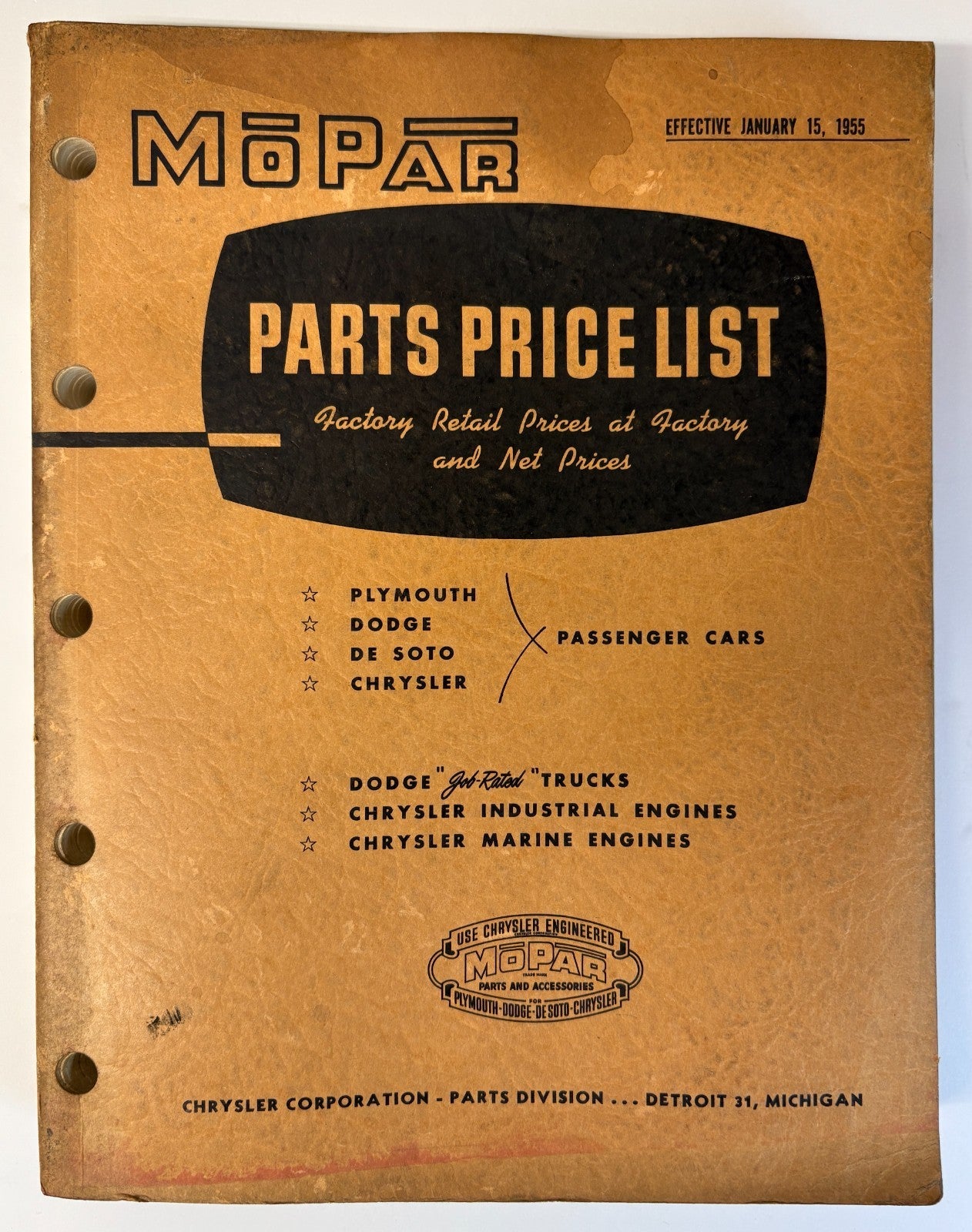 Original 1955 Mopar Parts Price List D-15187